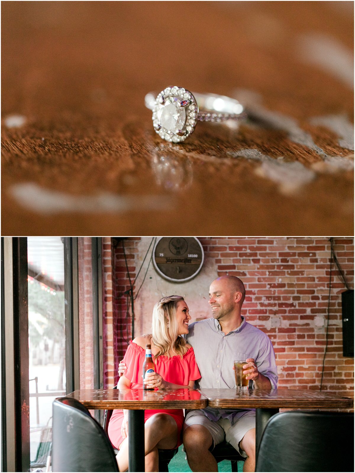 Engagement ring sitting on bar