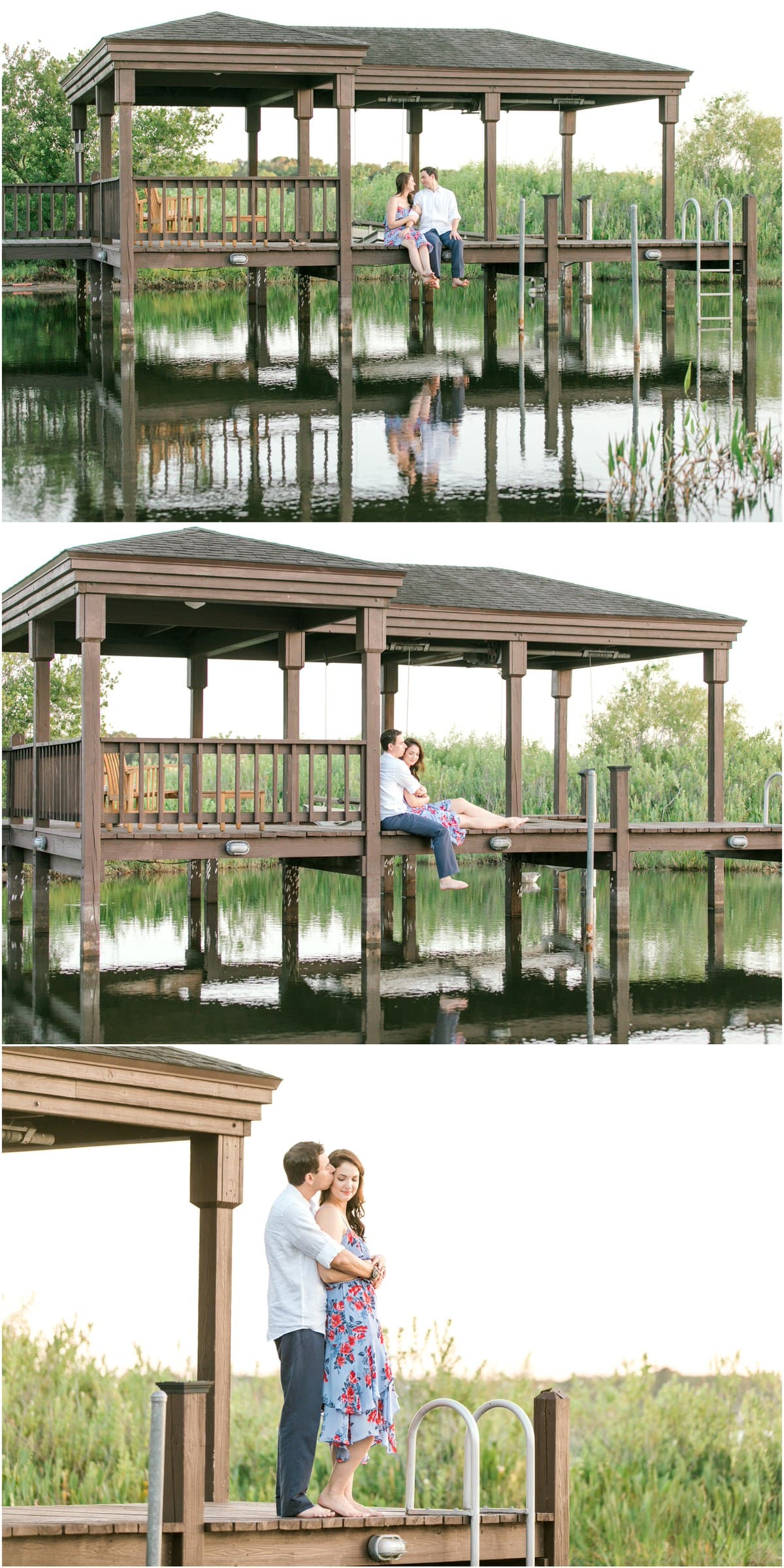 engagement session couple at a boat dock