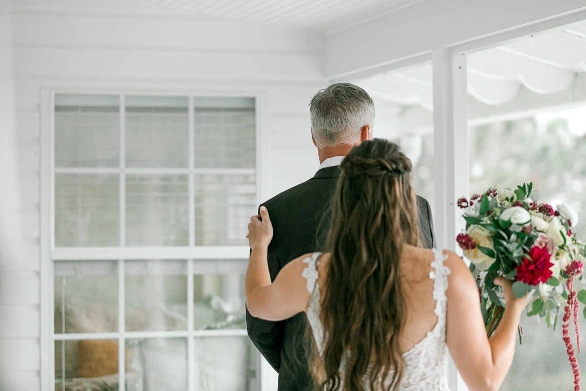 Bride getting ready to surprise dad