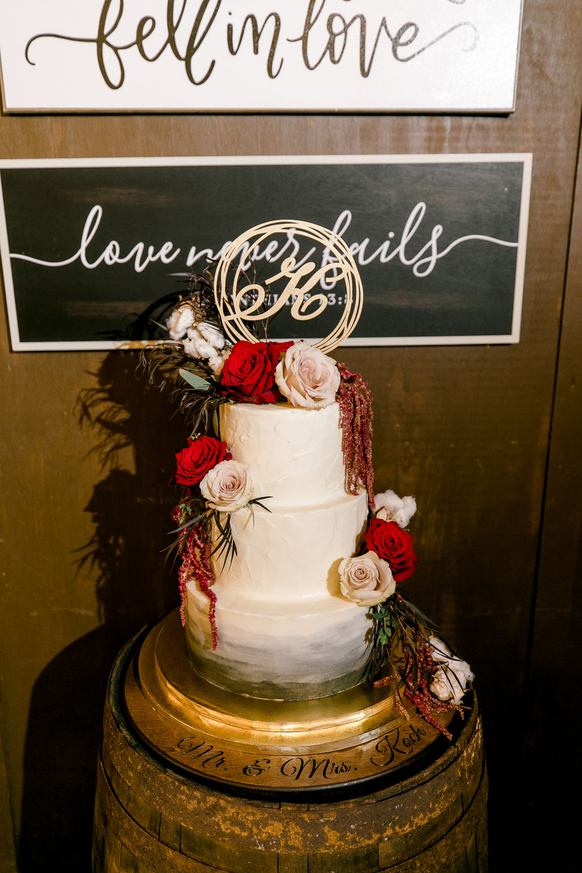 3-tiered wedding cake with rustic vintage flowers 