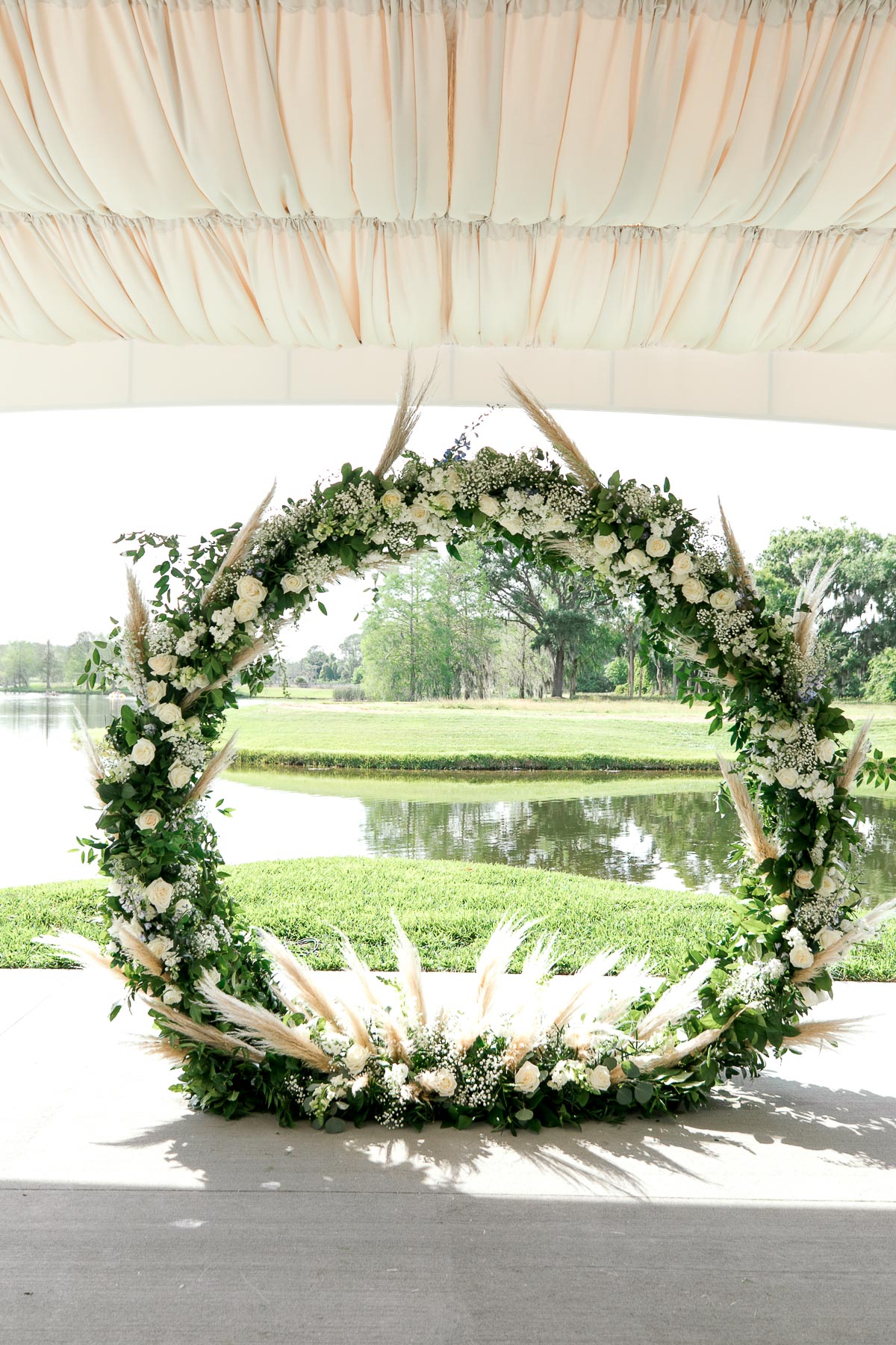 Altar decoration of white and green florals